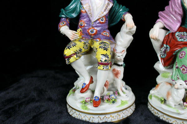 PAIR German sax porcelain marked figurine dog sheep bird romantic couple