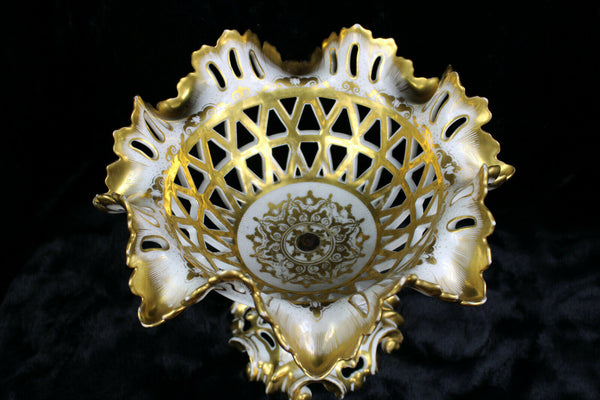 Antique French vieux paris Centerpiece bowl gold gilt 19thc