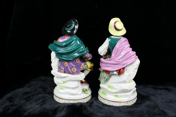 PAIR German sax porcelain marked figurine dog sheep bird romantic couple