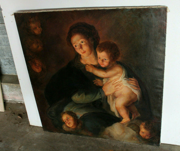 XL Antique flemish school religious madonna painting FRANS ROS 1883/1968 church