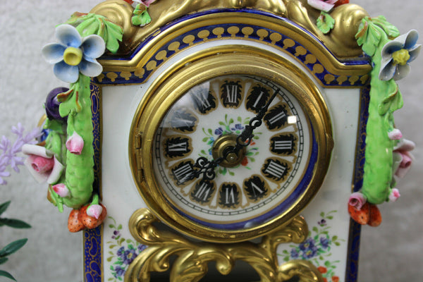 Gorgeous mantel clock floral fruit porcelain relief  marked 1970