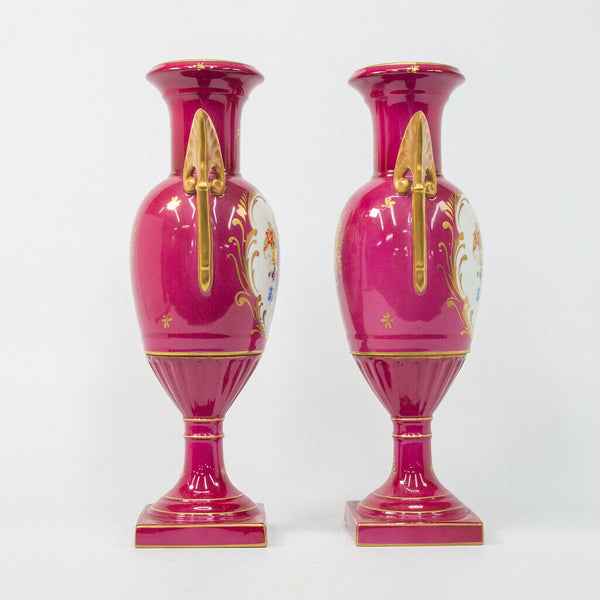 PAIR french porcelain de couleuvre floral hand paint vases marked