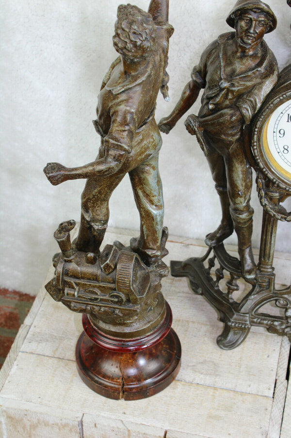 Vintage 1970 French zinc spelter mantel clock set statue figurine