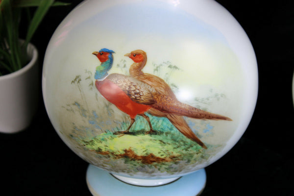 Antique pair french opaline glass vases hand paint pheasant bird scene rare