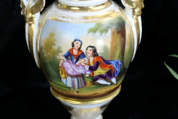 PAIR antique vieux paris porcelain hand paint Vases romantic scene 19thc