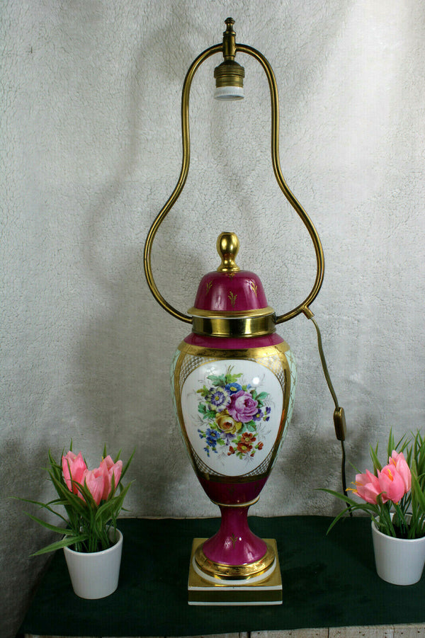 French Limoges porcelain marked floral Vase LAmp