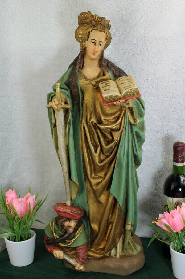 Antique Rare french religious church chalkware statue Saint Catherine