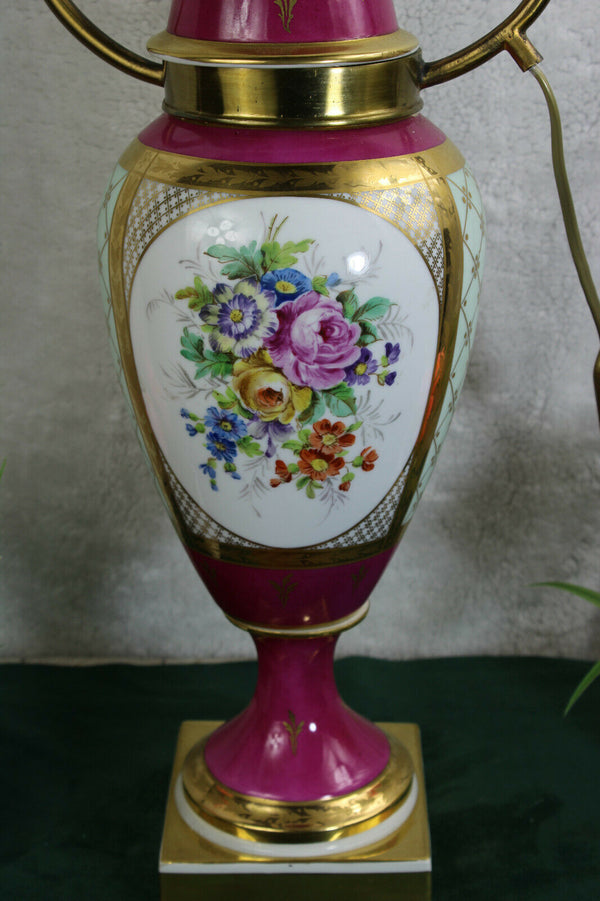 French Limoges porcelain marked floral Vase LAmp