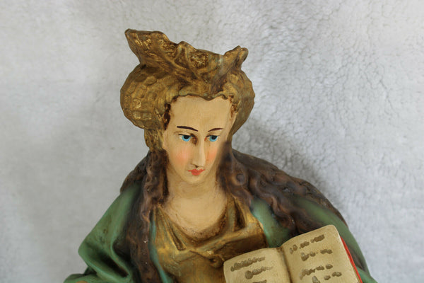 Antique Rare french religious church chalkware statue Saint Catherine