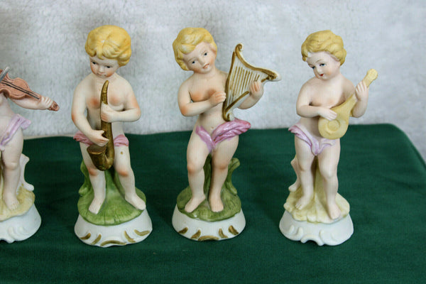 Set 5 German bisque porcelain orchestra music cherub putti figurines statue