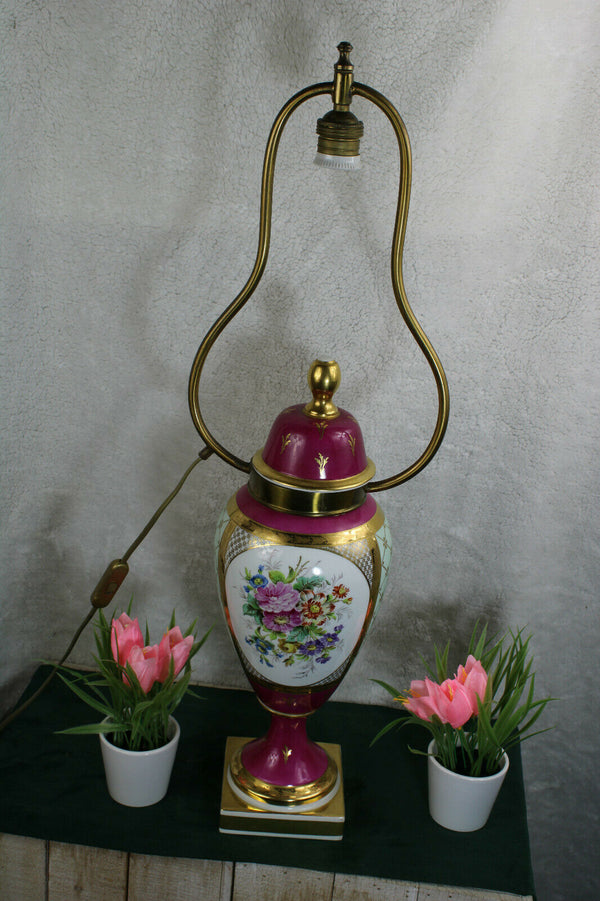 French Limoges porcelain marked floral Vase LAmp