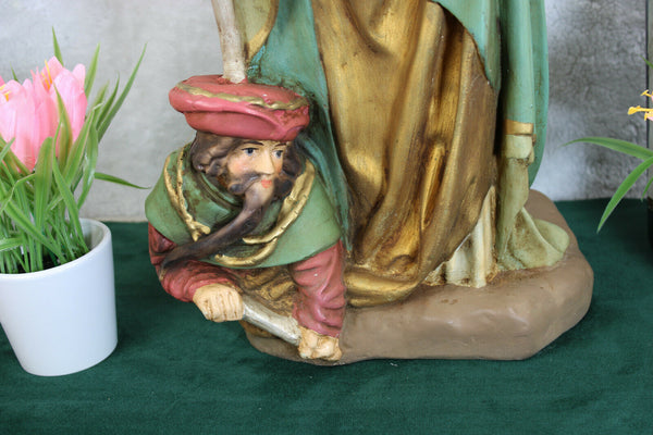 Antique Rare french religious church chalkware statue Saint Catherine