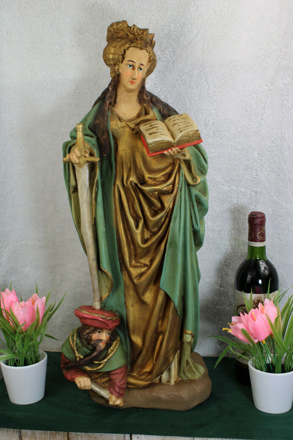 Antique Rare french religious church chalkware statue Saint Catherine