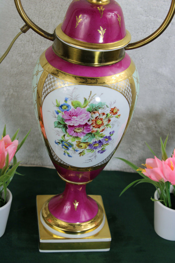 French Limoges porcelain marked floral Vase LAmp