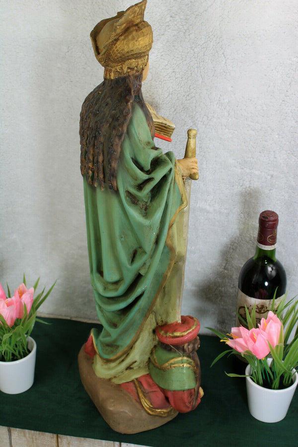 Antique Rare french religious church chalkware statue Saint Catherine