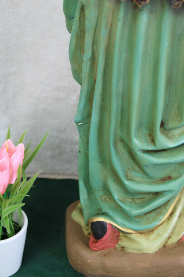 Antique Rare french religious church chalkware statue Saint Catherine