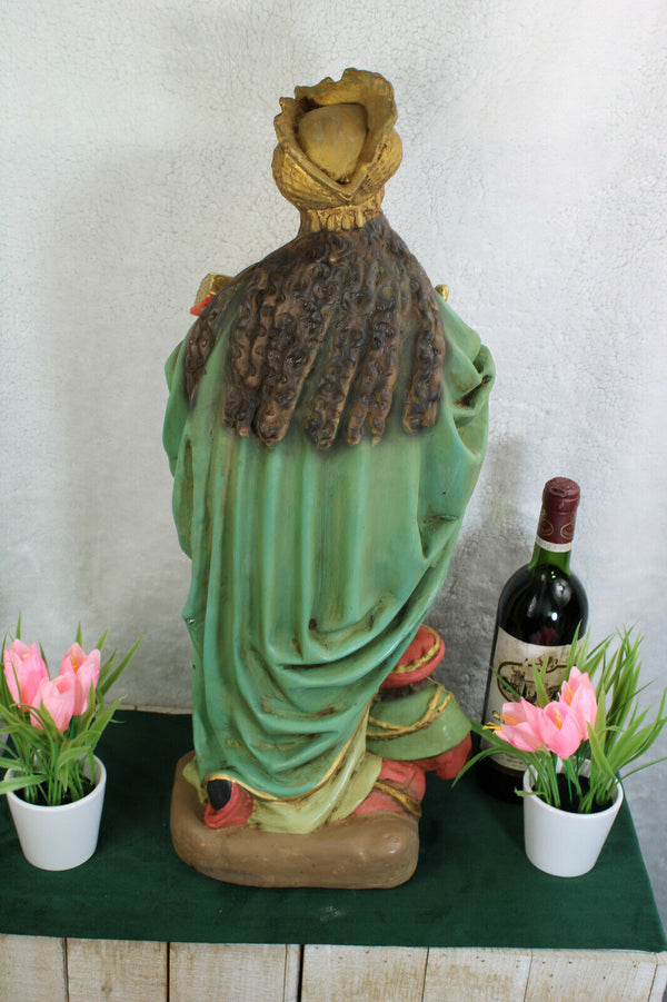 Antique Rare french religious church chalkware statue Saint Catherine