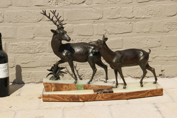 Huge XXL ART DECO 1930 Deer couple  marble spelter bronze Statue sculpture