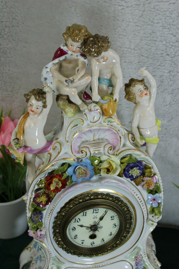 German Dresden porcelain bisque clock cherubs putti figurine marked