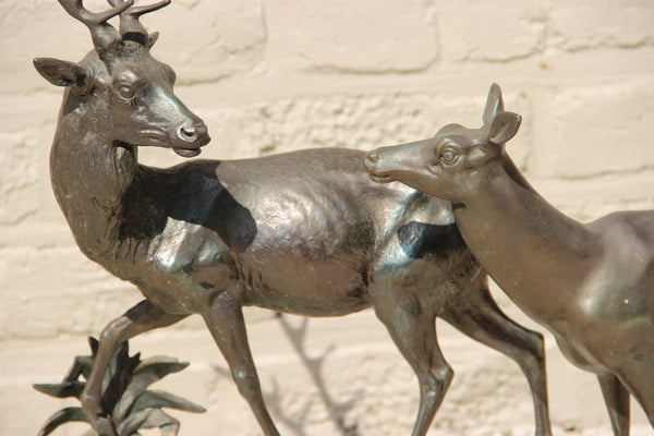 Huge XXL ART DECO 1930 Deer couple  marble spelter bronze Statue sculpture