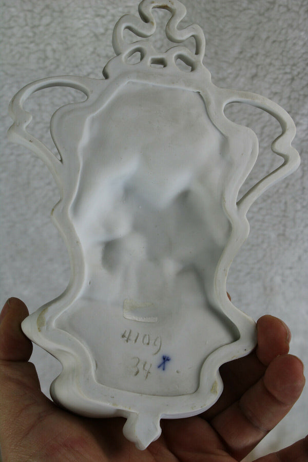 German Volkstedt marked bisque porcelain holy water font jesus religious