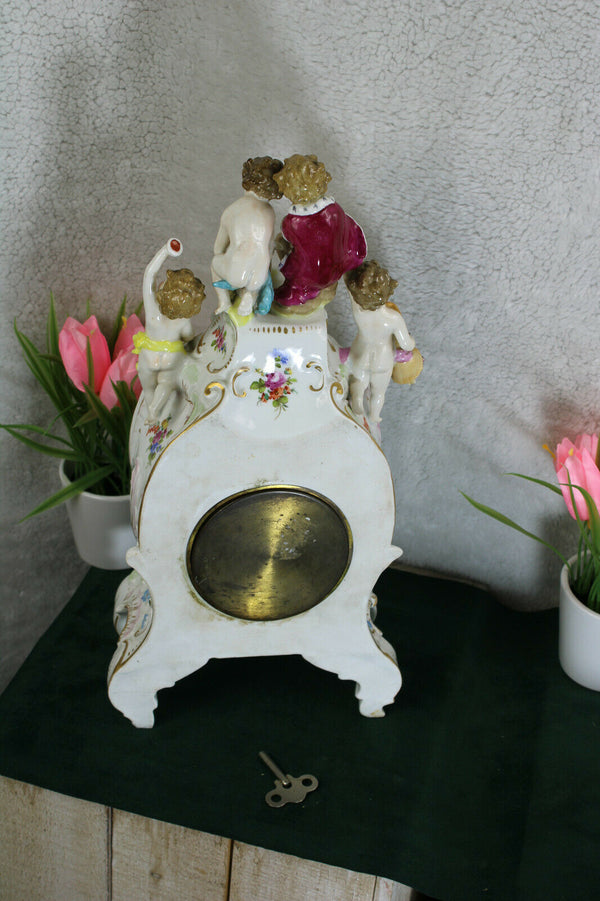 German Dresden porcelain bisque clock cherubs putti figurine marked