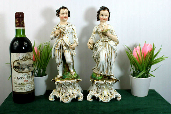 Top French antique 19thc vieux paris porcelain Pair figurine statue pique fleur
