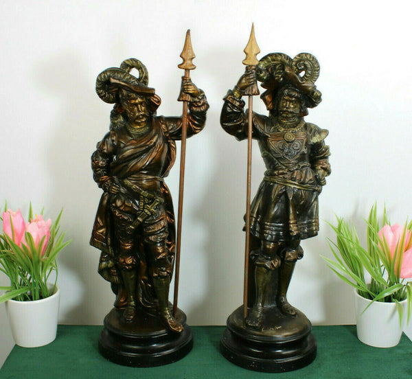 PAIR Antique 1900 terracotta Utzschneider &Cie  marked knight figurine statue