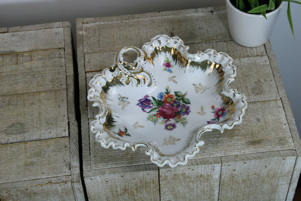 Antique French porcelain bonbonniere small bowl floral decor