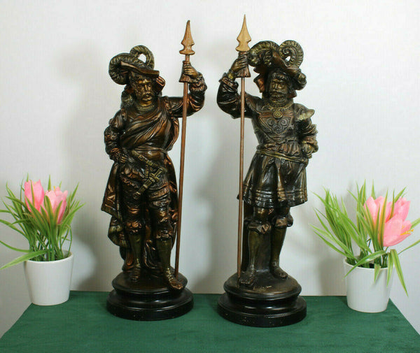 PAIR Antique 1900 terracotta Utzschneider &Cie  marked knight figurine statue