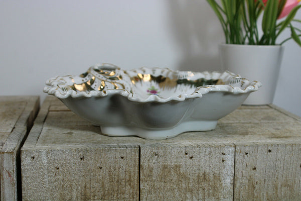 Antique French porcelain bonbonniere small bowl floral decor