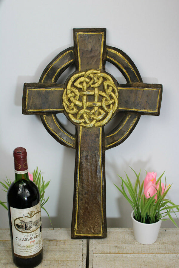 Vintage celtic religious wood crucifix cross