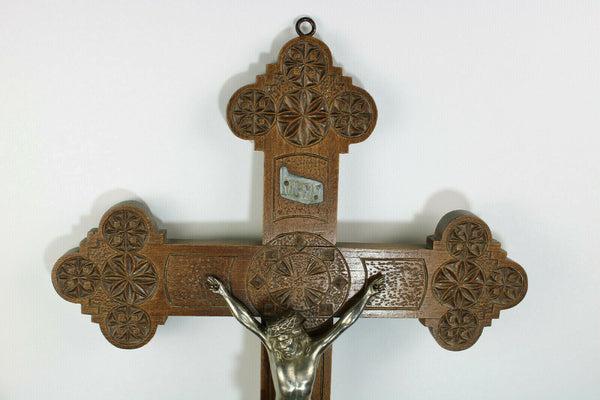 Antique XL  Dutch Frisian Wood carved wall crucifix cross religious christ