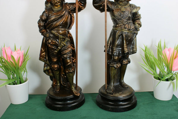 PAIR Antique 1900 terracotta Utzschneider &Cie  marked knight figurine statue