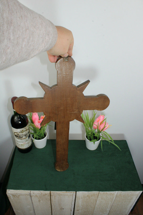 Antique Dutch Frisian Wood carved wall crucifix cross religious christ