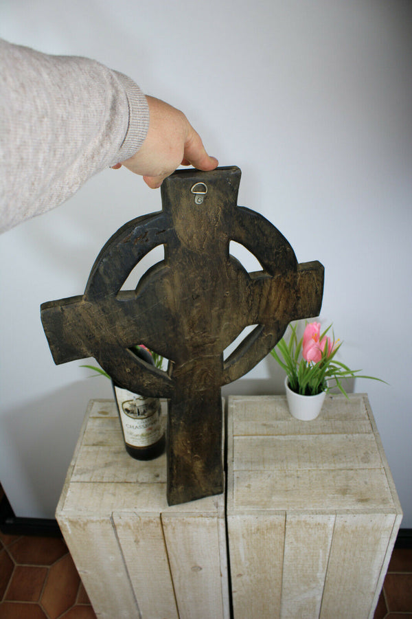Vintage celtic religious wood crucifix cross