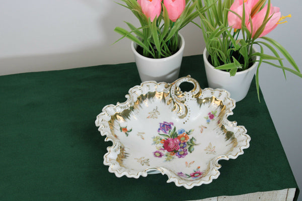 Antique French porcelain bonbonniere small bowl floral decor