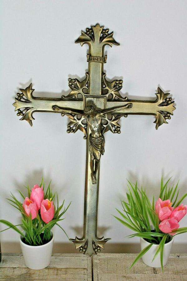 Antique French bronze silver patina Wall crucifix cross rare