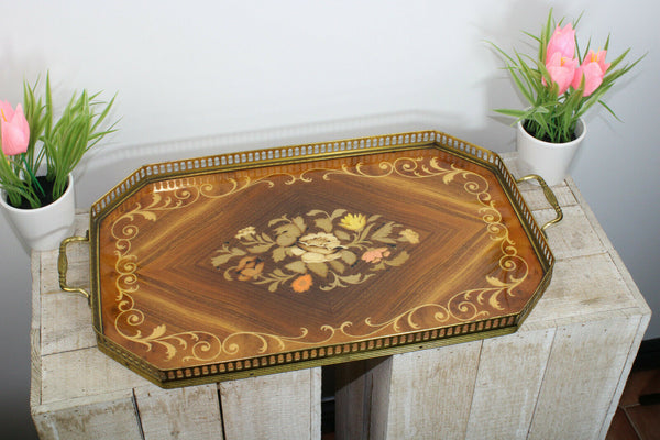 Vintage French Wood inlaid Serving tray 1970