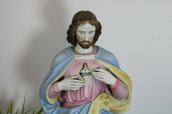 Antique Vieux andenne porcelain soft pastel sacred heart christ statue figurine