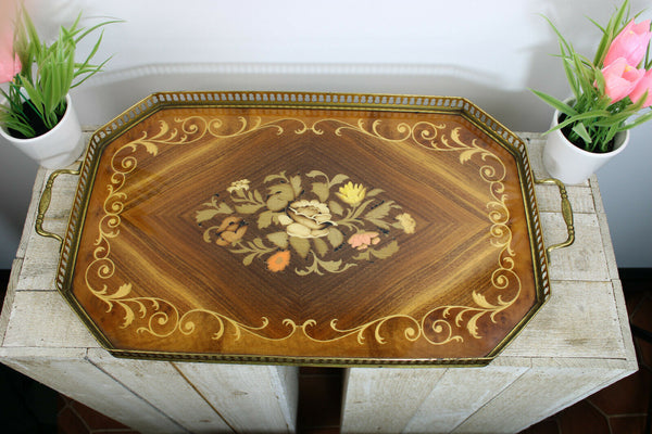 Vintage French Wood inlaid Serving tray 1970