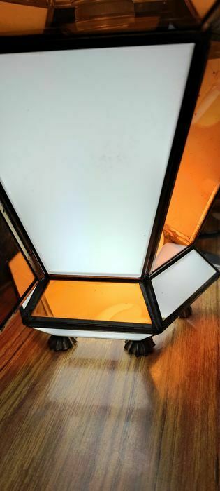 French art deco 1960 Lantern hall Amber white glass panels lamp chandelier