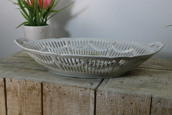 Antique french porcelain faience birds decor Bread basket tray