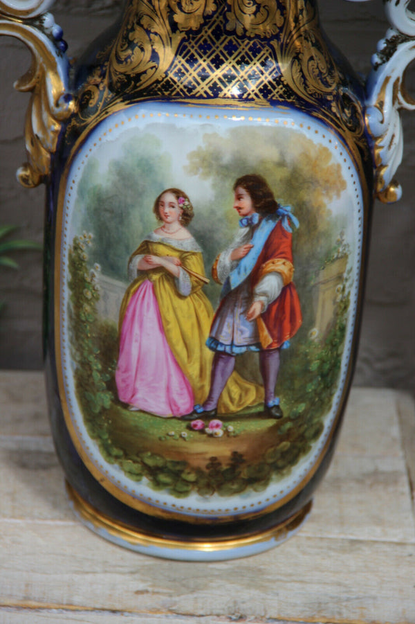 Antique pair French 19thc vieux paris hand paint romantic Vases rare