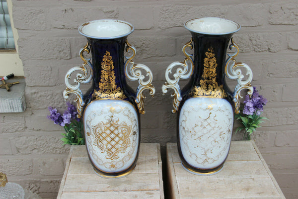 Antique pair French 19thc vieux paris hand paint romantic Vases rare