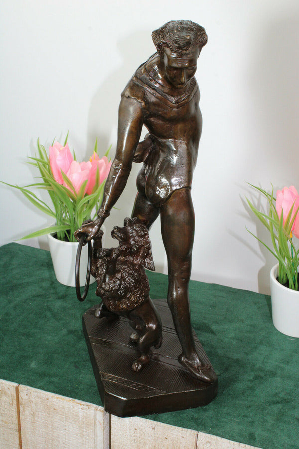 Vintage Bronze art deco Statue dog trainer Figurine after Bayre