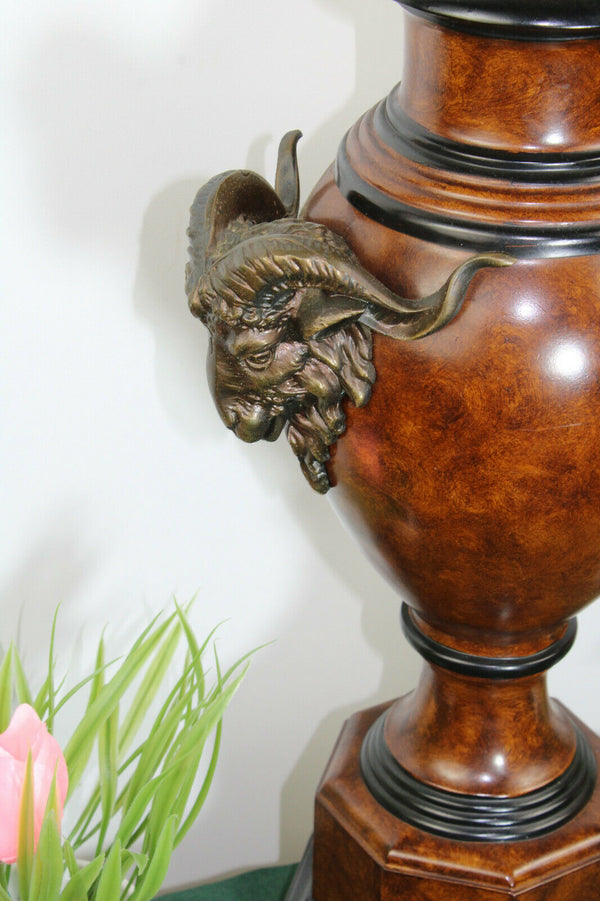 Gorgeous French spelter metal empire design ram heads table lamp 1960