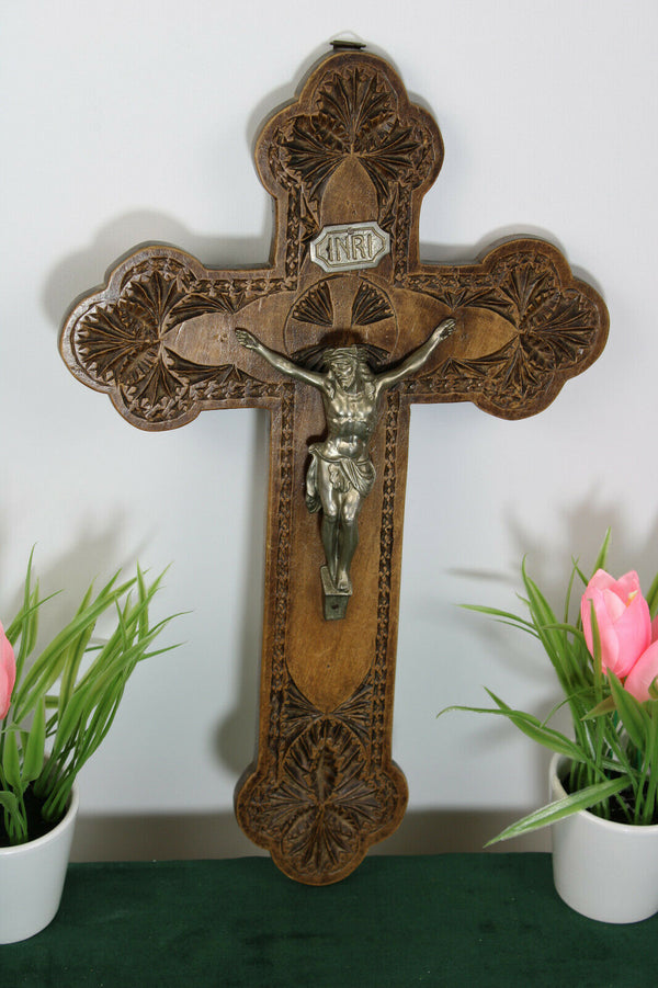 Antique dutch frisian wood carved crucifix cross religious