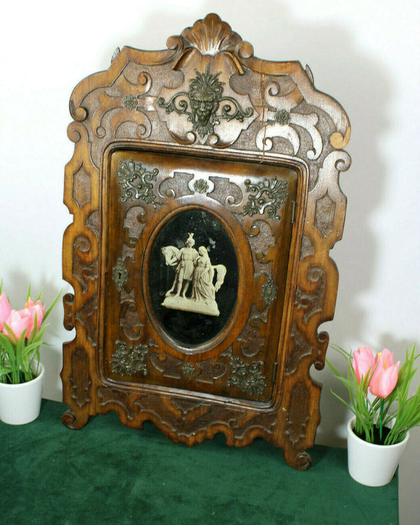 Antique rare oak wood carved Apothecary wall cabinet Lion head