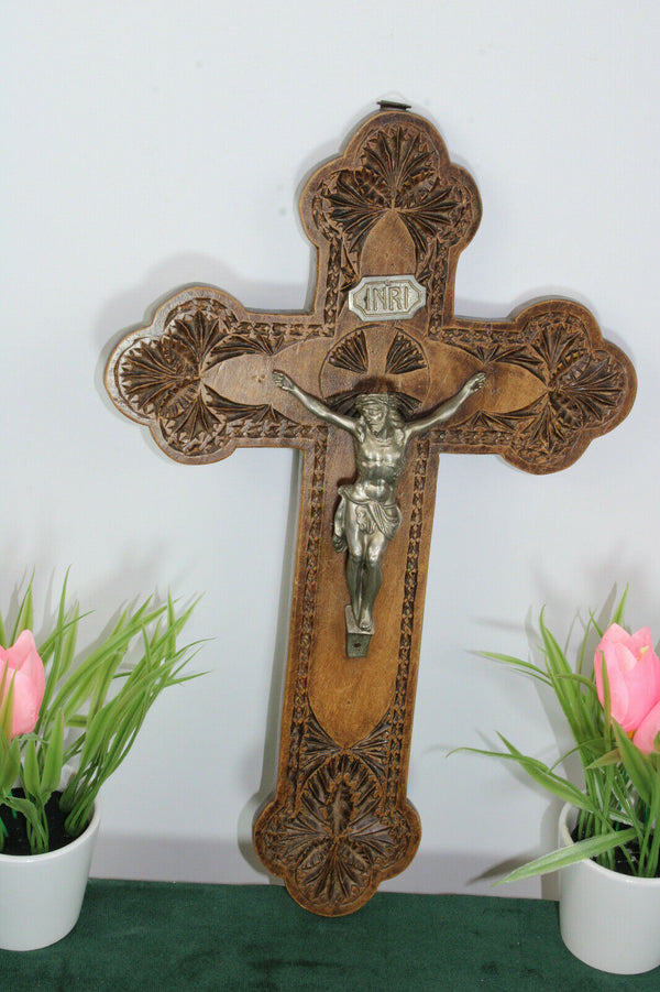 Antique dutch frisian wood carved crucifix cross religious